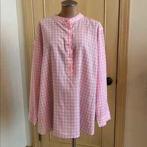 TALBOTS Cottage Career Pink/White Gingham Ruffles Mandarin Collar Blouse Top 3X